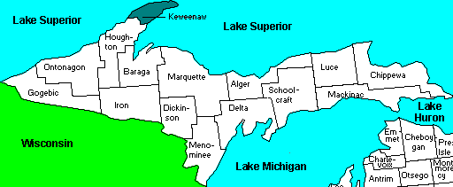 Map of Michigan Upper Peninsula Counties